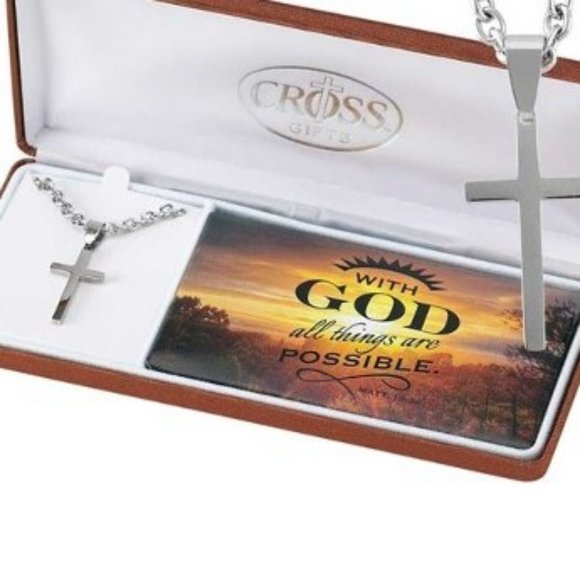 Mens Cross Necklace -Matthew 19:26-NWT
